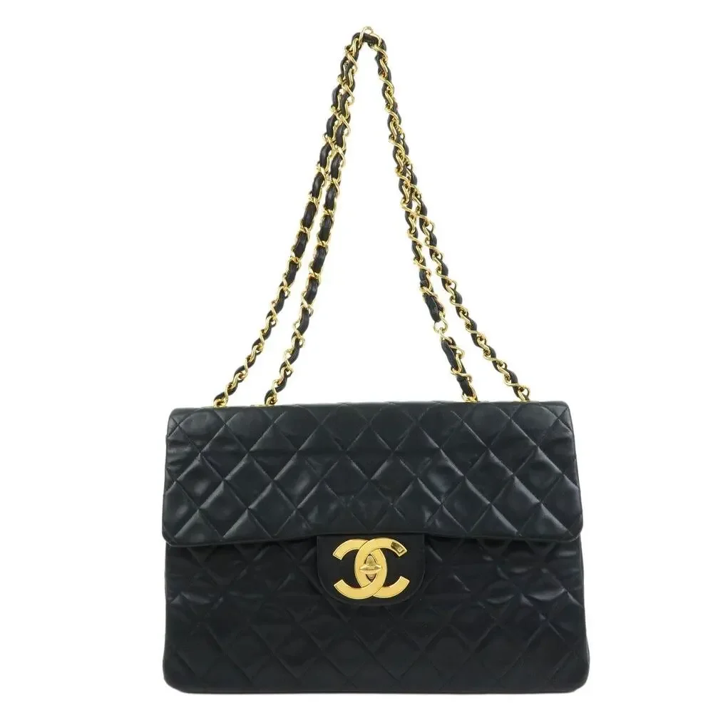 Chanel Matelasse Lambskin Jumbo 34 Flap Bag Black
